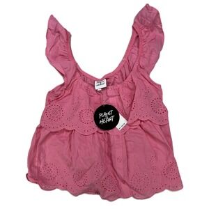 Planet Heart Juniors' Cotton Eyelet Tiered Ruffle Tank Aurora Pink Size M NWT